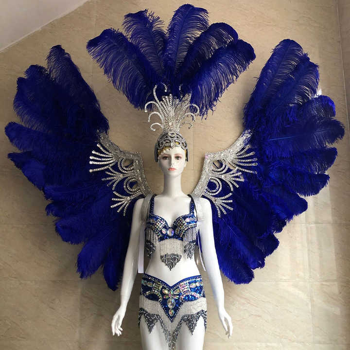 Samba Music Festival Opening Stage Performance Costume Ostrich Feather Wings Adult Party Parade Costume