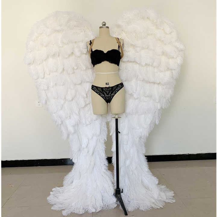 Wholesale Custom White Ostrich Feathers wings Adult Size Costume White Feather Angel wings