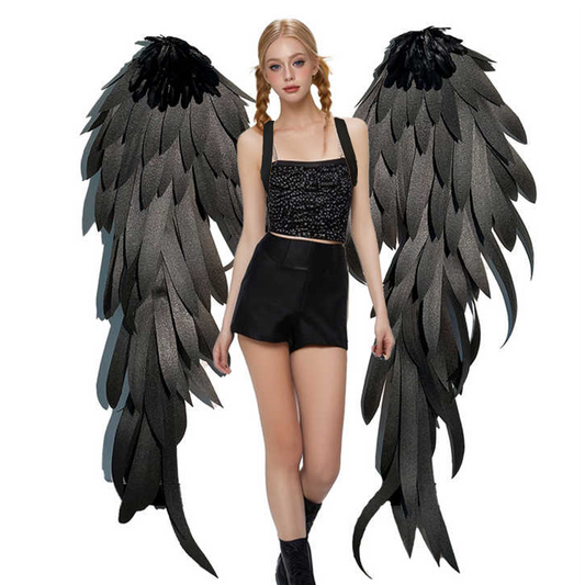 Wholesale Foam Cotton Adult Large Black Angel Wings for Cosplay, Holiday Costumes and Stage Performances