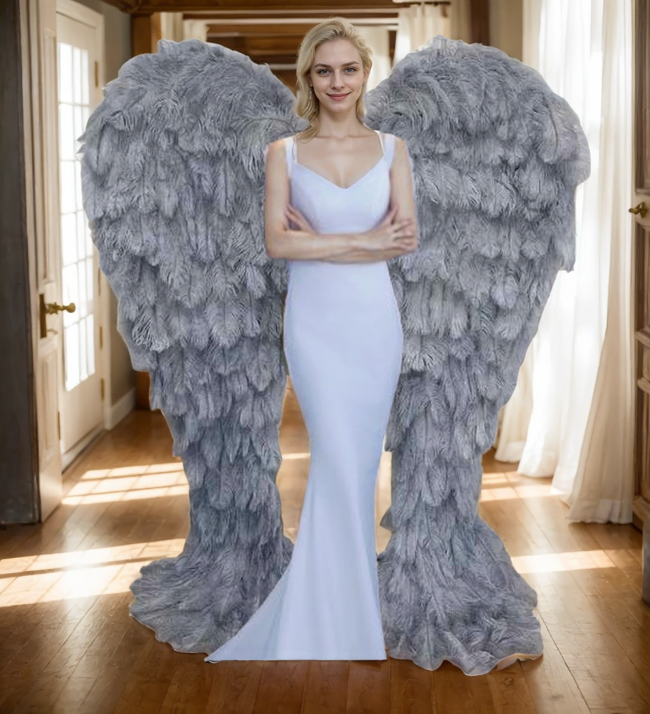 Stunning Grey Ostrich Angel Wings, a Must - have for Creating Ambiance in Photoshoots and Fashion Shows