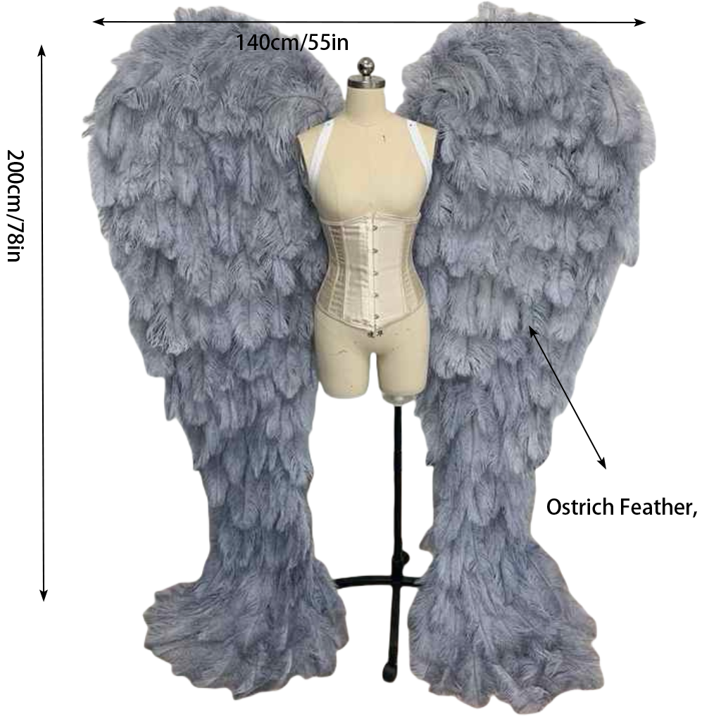 Stunning Grey Ostrich Angel Wings, a Must - have for Creating Ambiance in Photoshoots and Fashion Shows