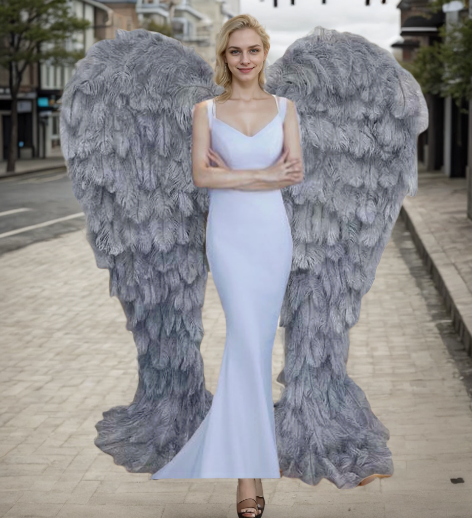 Stunning Grey Ostrich Angel Wings, a Must - have for Creating Ambiance in Photoshoots and Fashion Shows