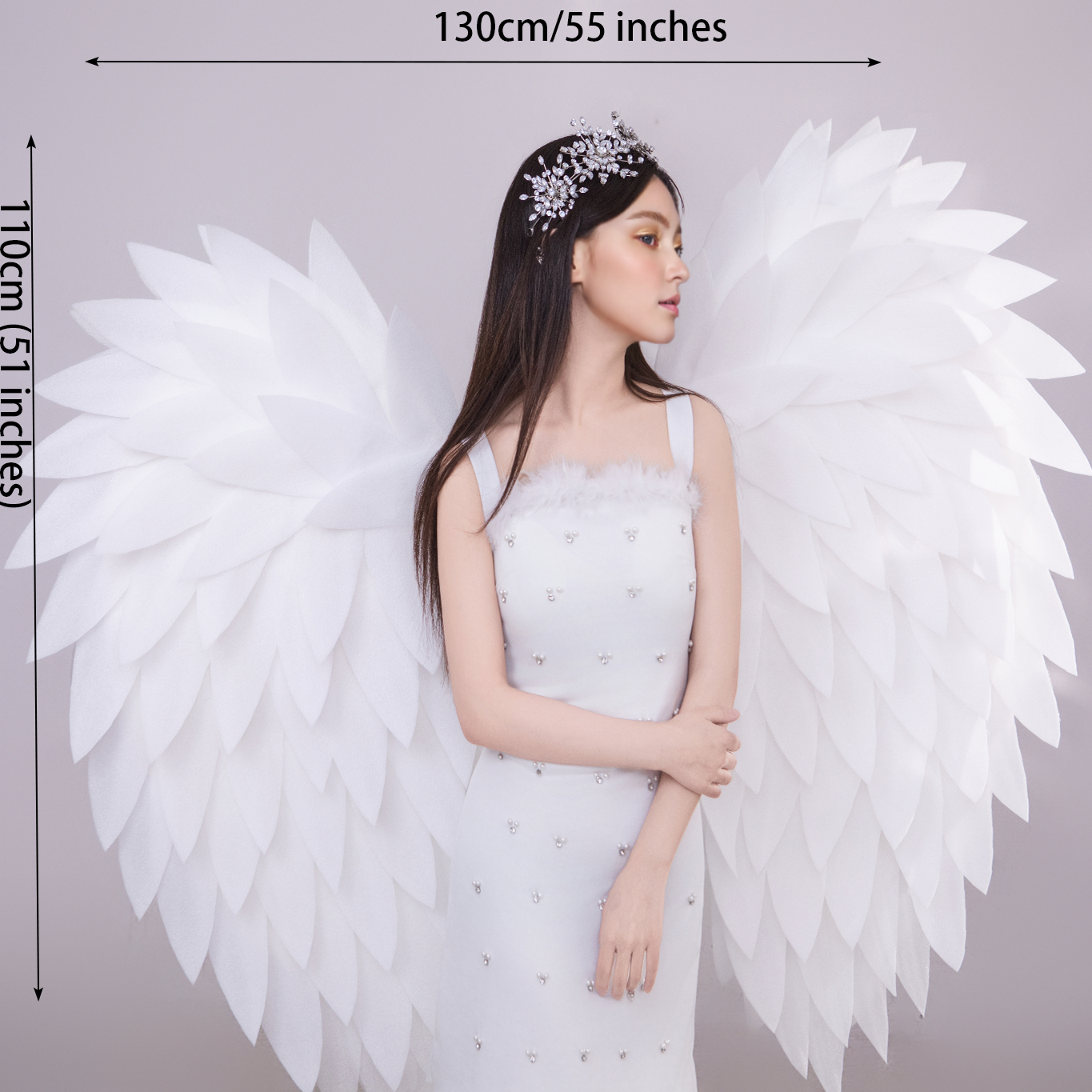Handmade white foam angel wings, used for maternity photography and role - playing activities